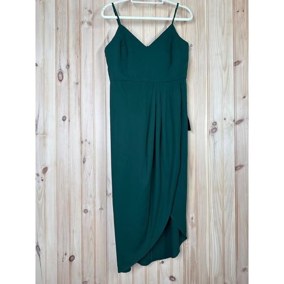 NWT Lulus Reinette Dark Green Midi Dress Cocktail Party Gala Wedding Size L - Picture 2 of 7